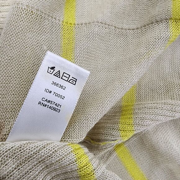 Ann Taylor Loft Sweater Lg Open Front Knit Cardigan Beige Yellow Striped Pockets - Picture 9 of 9